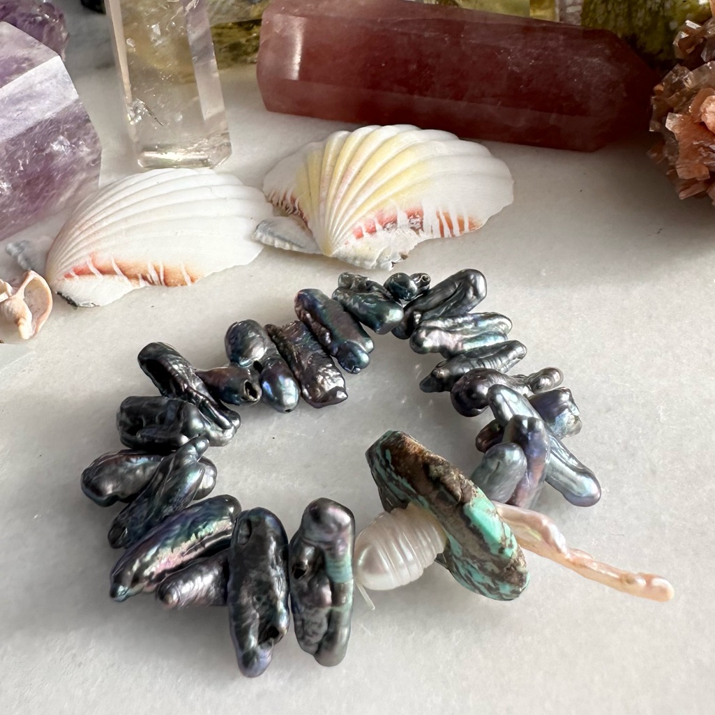 Multicolor & Mixed Pearl + Gemstone Stretch Bracelet Ooak